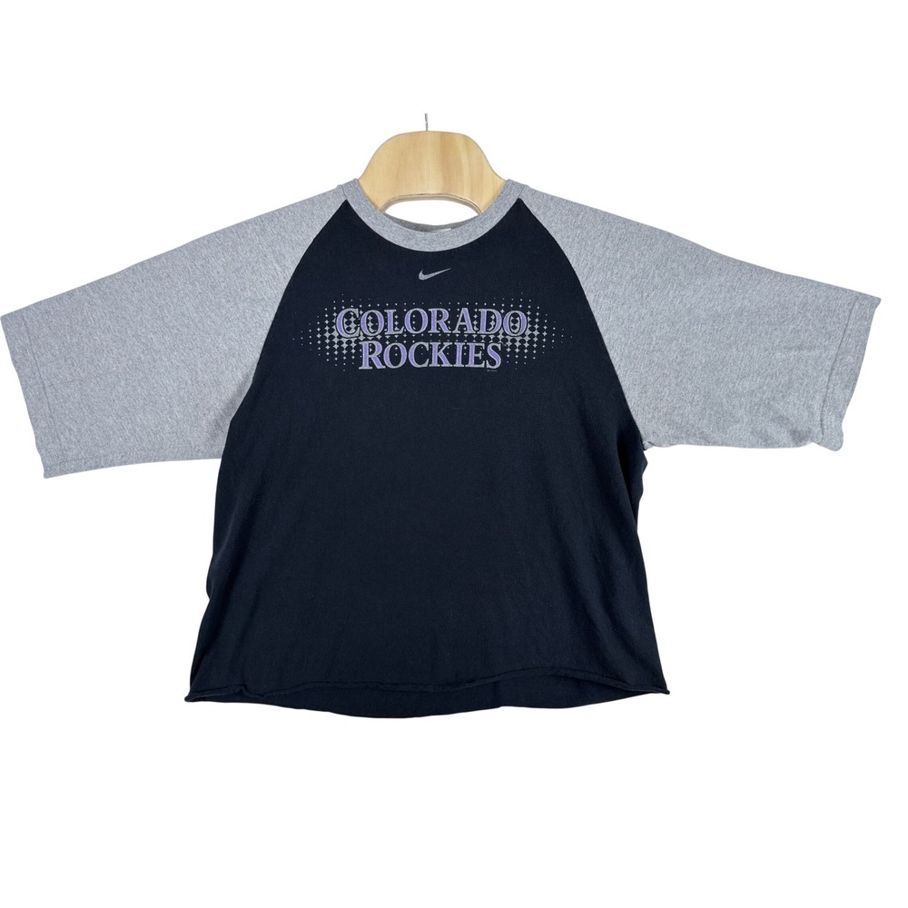 Nike Y2K T-Shirt Unisex M Black Gray Colorado Rockies Raglan MLB Baseball Tee